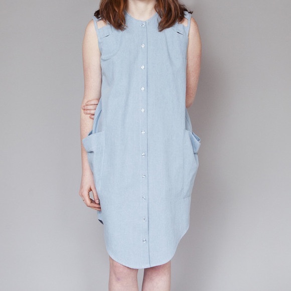 Eve Gravel Dresses & Skirts - Eve Gravel Shotgun Wedding Denim Blue Shirt Dress Cotton Cutout Women's Small
